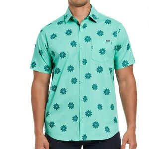 Hurley Men's Patio Printed Woven Turquoise Shirt Size XL